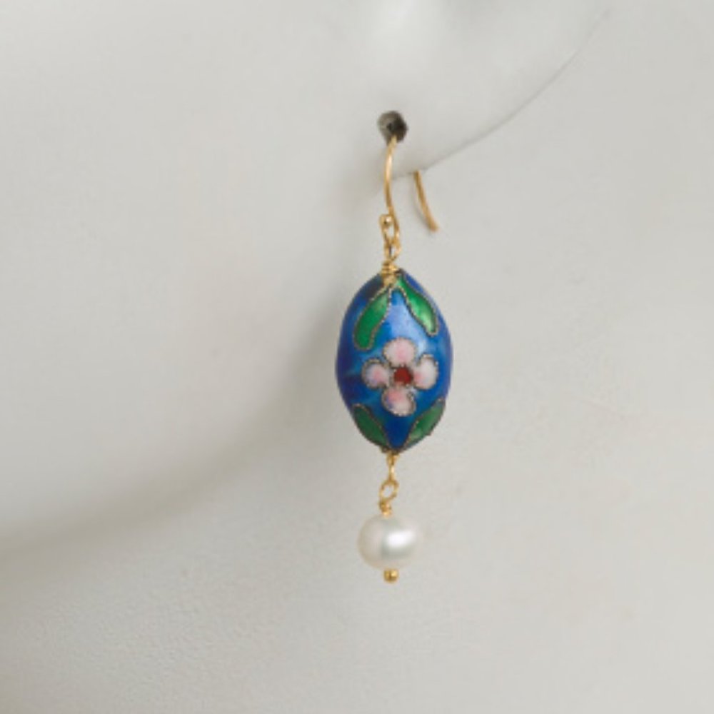 IRIS & LILY Cloissone&Pearl Earrings Sterling Silv - Picture 2 of 4
